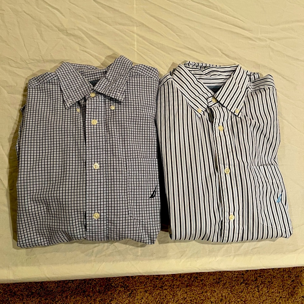 Lot Of 2 Nautica Men’s Button Down Casual Dress Shirts - Blue, Adult Medium